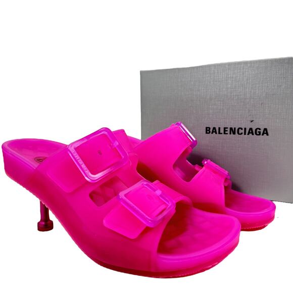 New Balenciaga Mallorca Rubber Heeled Sandals Pink Size 39 - Picture 2 of 10